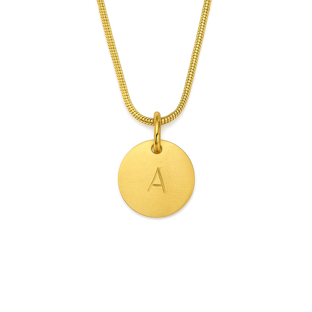 collar de acero inoxidable y baño en oro con inicial o número grabado a mano