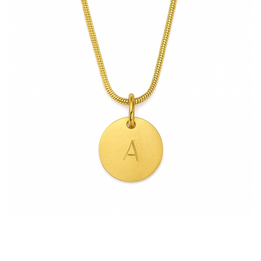 collar de acero inoxidable y baño en oro con inicial o número grabado a mano